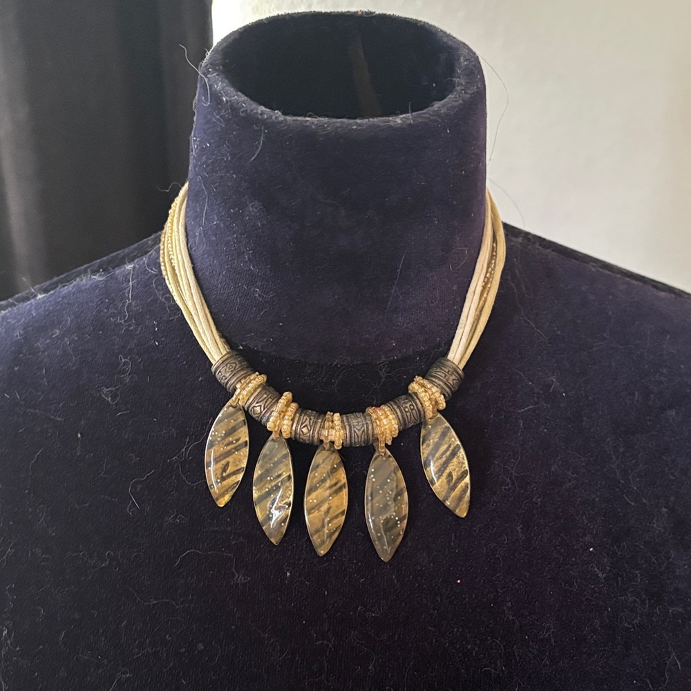 Vintage Tiki Jungle Tribal Multistrand Choker Necklace